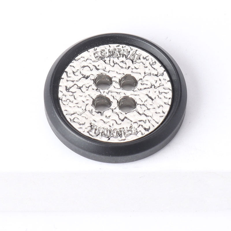 Resin metal four-hole button (Silver), dark holes on silver speckled face