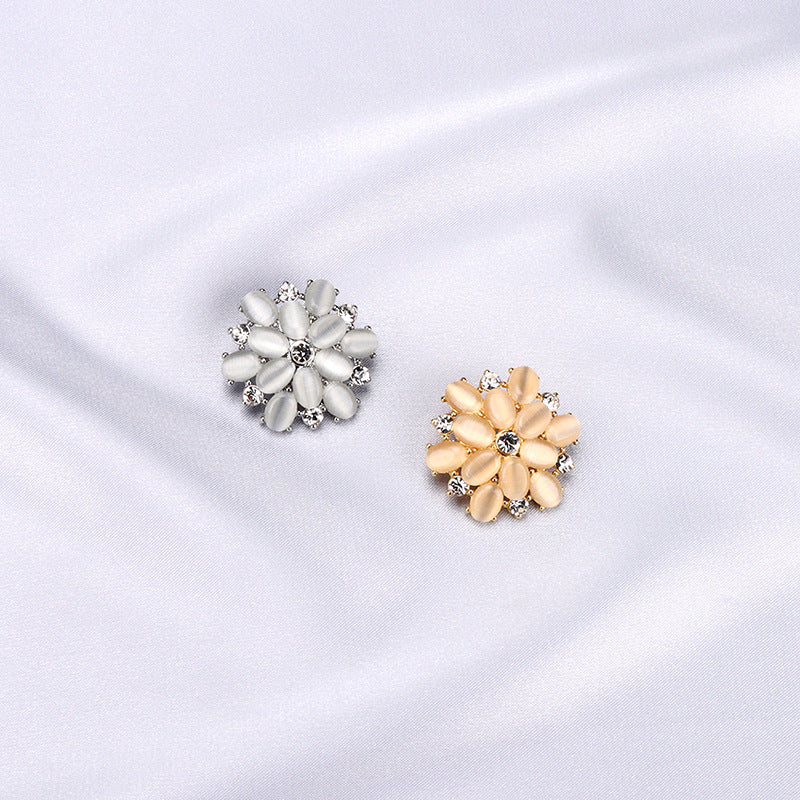 27mm crystal rhinestone buttons pair: silver and gold, oval stones with clear gems