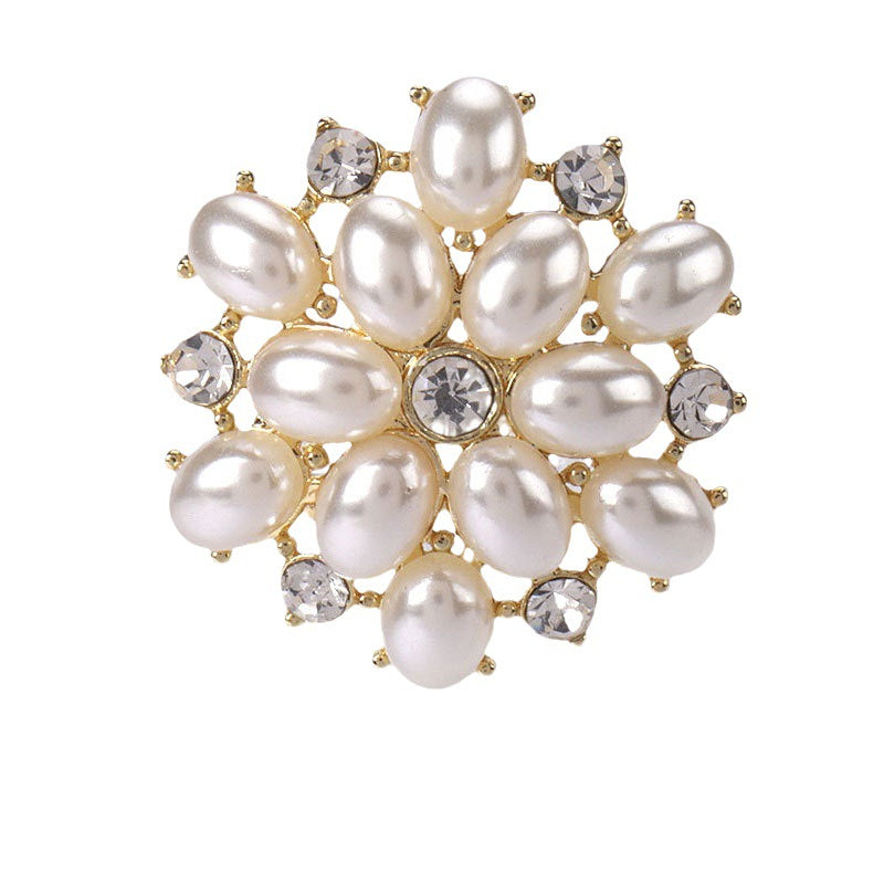 Gold pearl and rhinestone metal coat button, 27mm, 4-pack