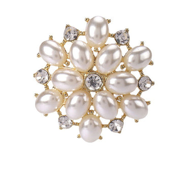 Gold pearl and rhinestone metal coat button, 27mm, 4-pack