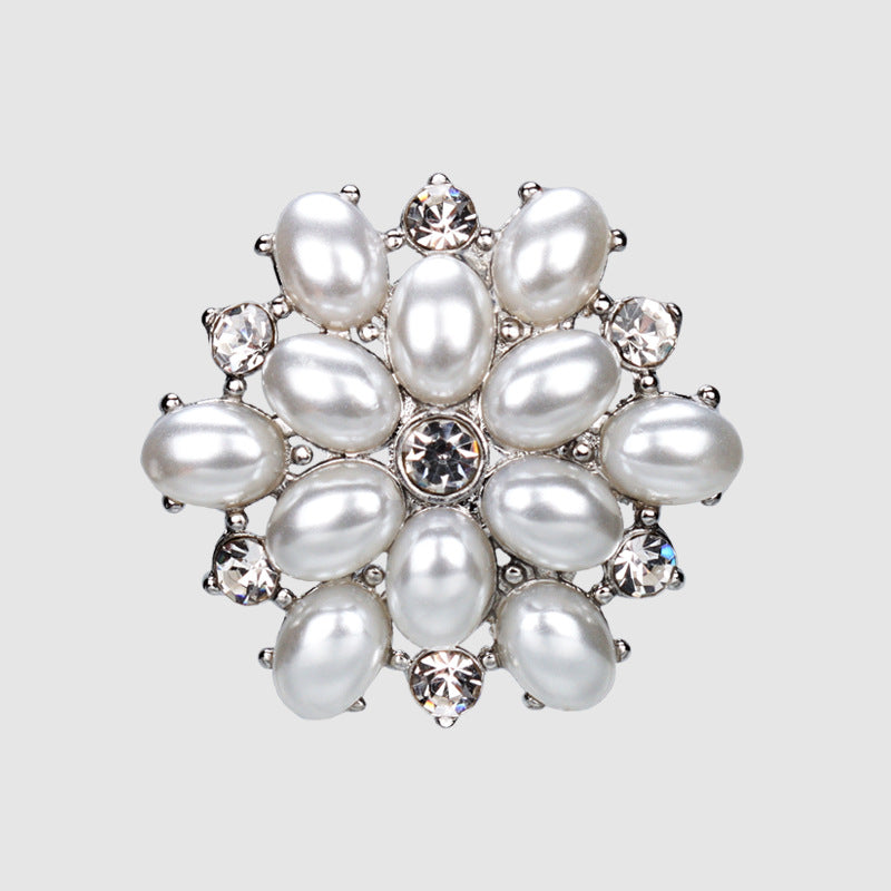 Silver pearl and rhinestone metal coat button, 27mm, 4-pack