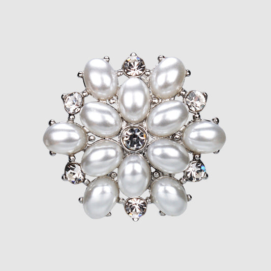 27mm Golden Silver Metal Rhinestone Pearl Buttons for Women's Woolen Coats 4pcs Silver
