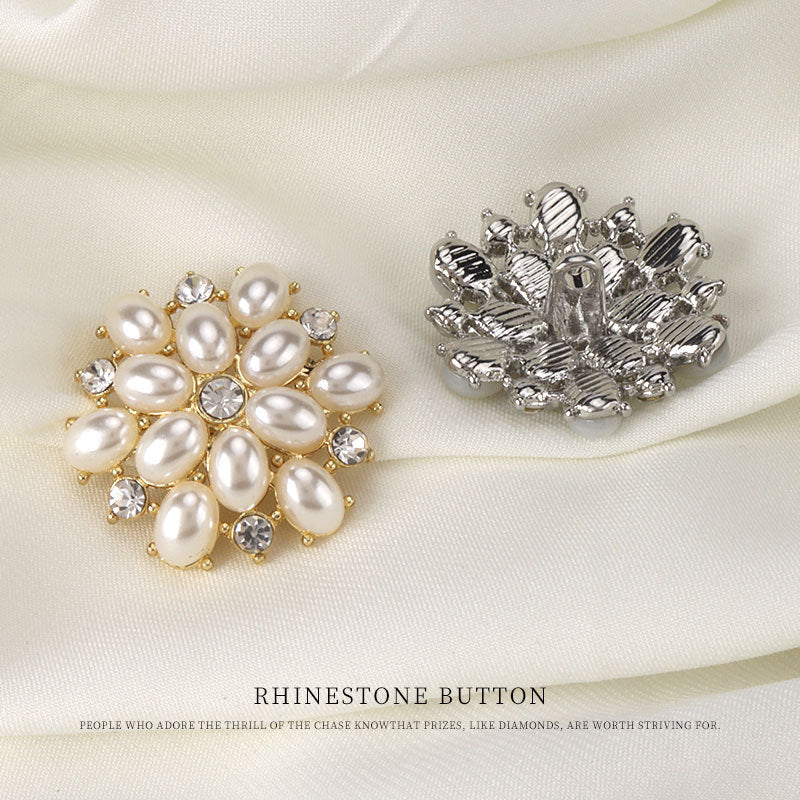 Gold and silver pearl rhinestone metal coat buttons, 27mm, 4 pcs