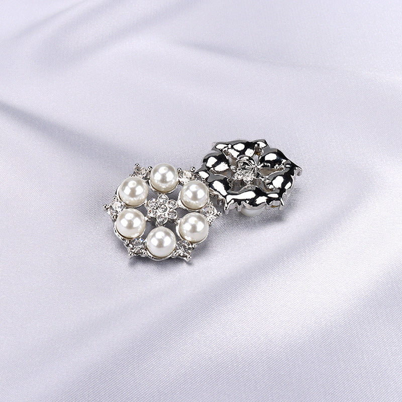 Set of 2-style buttons: pearl-and-rhinestone clusters on silver-tone settings