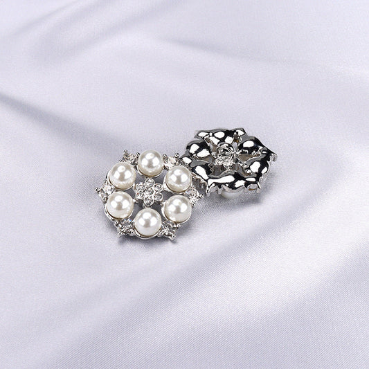 28mm Silver Rhinestone Pearl Hand Sewing Buttons for Sweaters 4pcs