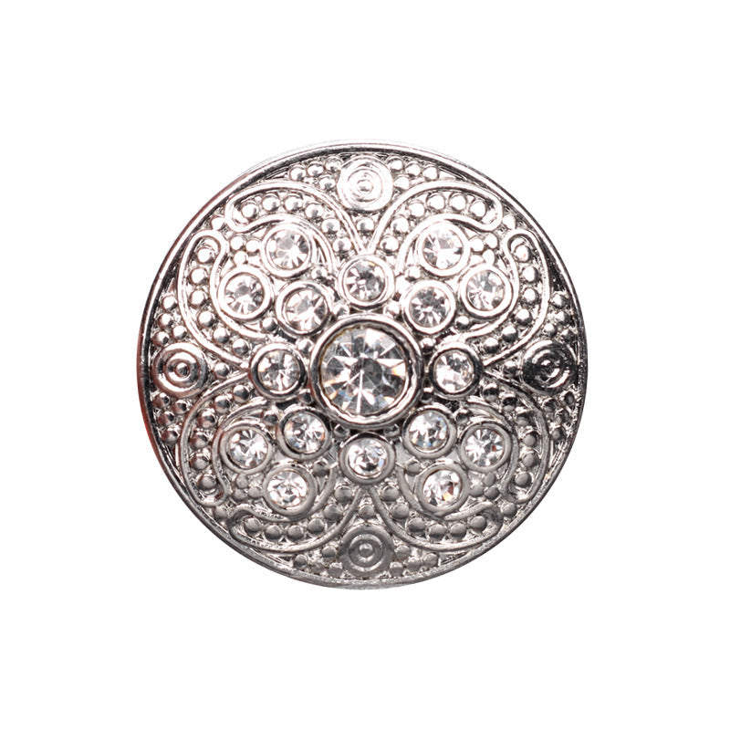 Runder Knopf mit Strasssteinen, silberfarben, Metall-Überzug, Schaftknopf für Blazer
