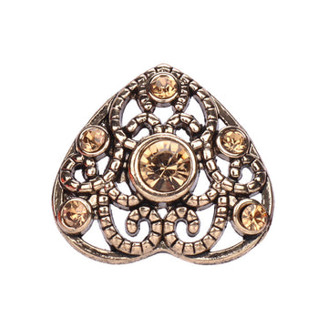 21.5mm gold heart-shaped rhinestone metal button, ornate hollow design