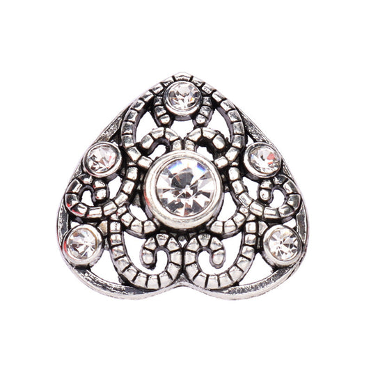 21.5mm Vintage Golden Silver Heart Shaped Metal Hollow Rhinestone Buttons 6pcs Silver