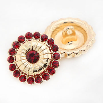 Zierknopf Windrad, rund, rote Strasssteine, goldfarbenes Metall, mit Schlaufe (6er)