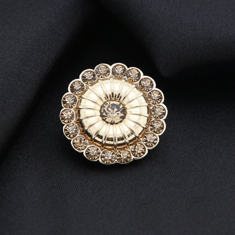 Runder Windrad-Zierknopf mit goldbraunen Strasssteinen, goldfarbenes Metall, Schlaufe