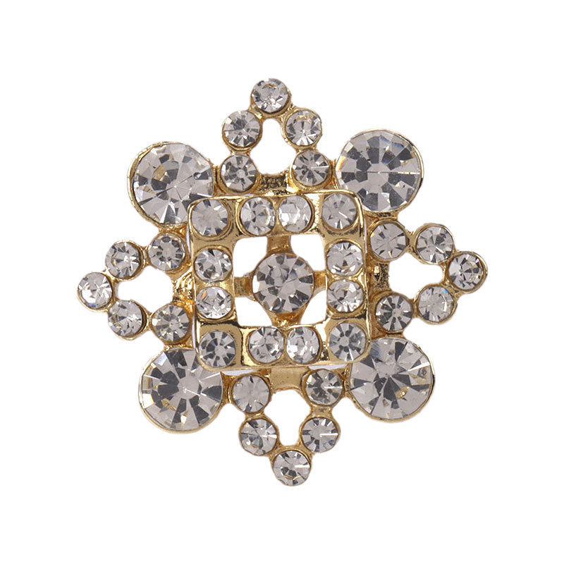 28mm quadratisches Metallknopf-Set mit goldfarbenem Rahmen und Strass-Steinen, 2 Stück