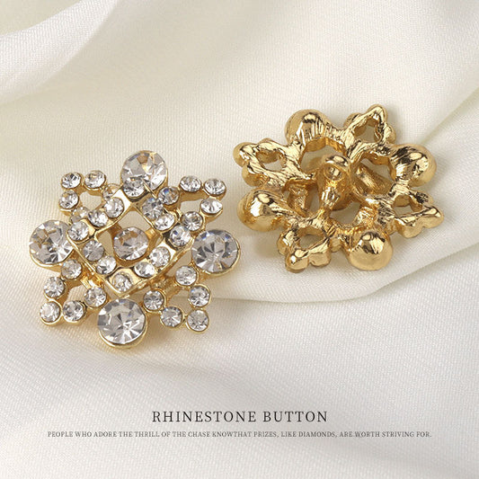 28mm Golden Geometric Square Metal Rhinestone Buttons for Coat 2pcs
