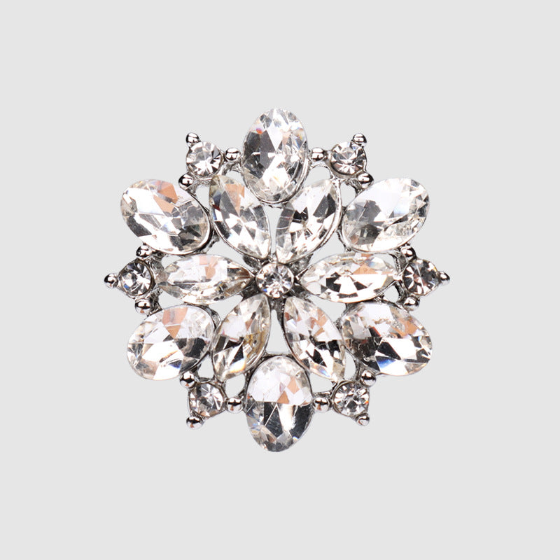 Silver floral rhinestone hollow metal button, round 20mm, 2pcs