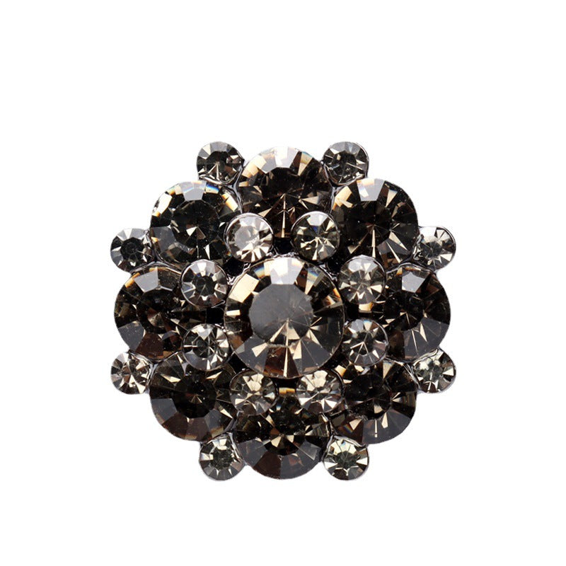 Diamond-look metal shank button, dark black gems with silver-tone setting (2 pcs)
