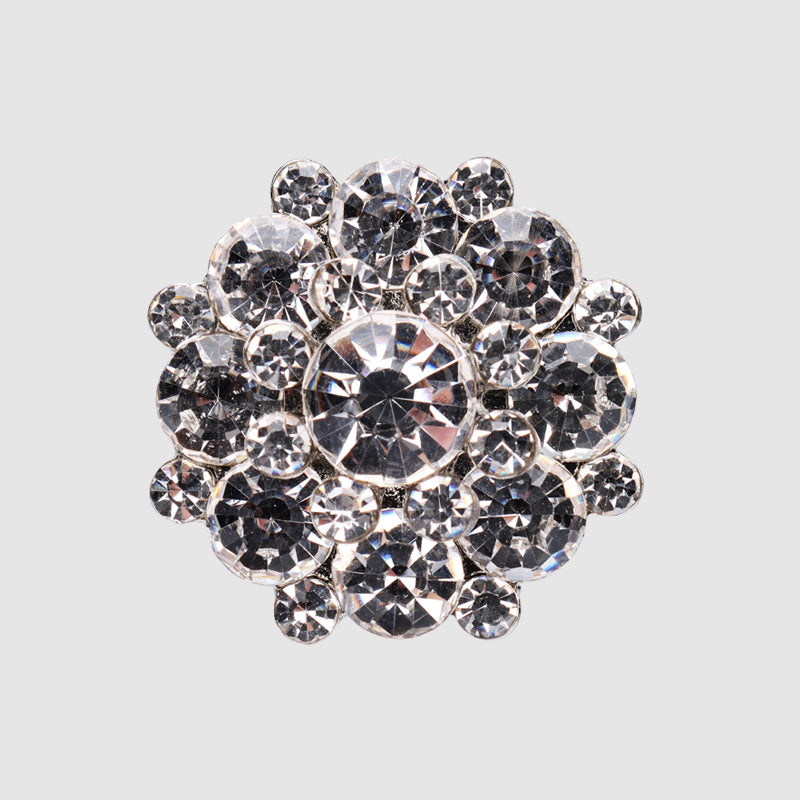 Metal shank buttons with mixed clear and dark rhinestones, silver-tone setting