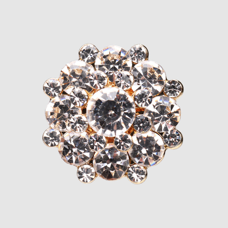 Gold-tone rhinestone metal shank buttons with clear round stones (2 pcs)
