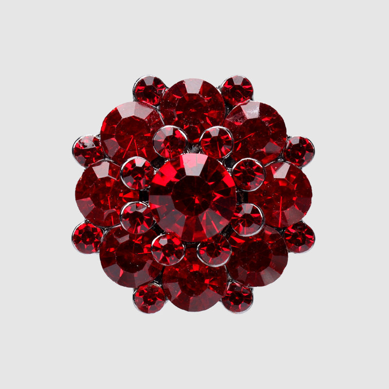 Rhinestone metal shank buttons, wine-red gems with dark metal setting (2 pcs)