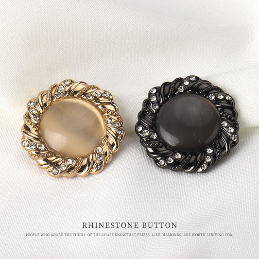 18-25mm Golden Black Round Cat's Eye Stone Metal Buttons with Shanks 12pcs