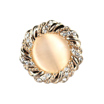 Gold round cat’s-eye button, crystal rhinestones, metal shank, 18–25mm