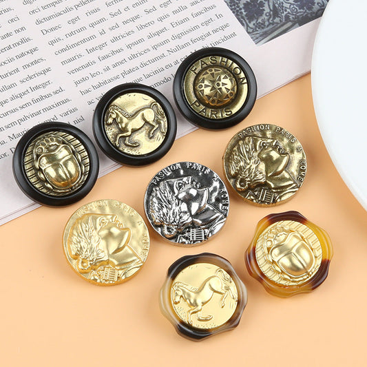 Metal Shank Buttons Ancient Roman Head Scarab Beetle Patterns 15 Pack