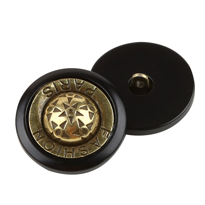 Ancient Roman scarab beetle pattern button, black shank back with gold-tone detail