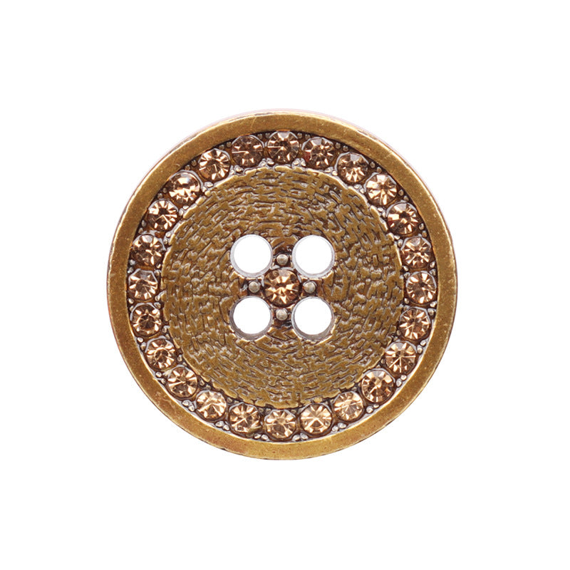 Antikgoldener runder 4‑Loch-Glitzerknopf mit Strasskranz