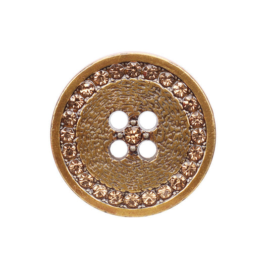 18/20/23/25mm Round Rhinestone Metal Flat Four Hole Buttons 12pcs Antique Gold