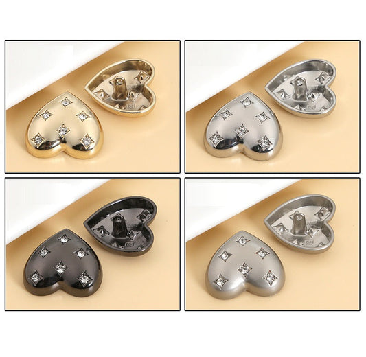 30mm Heart Shaped Rhinestone Shank Buttons for Women Trench Coats 12pcs