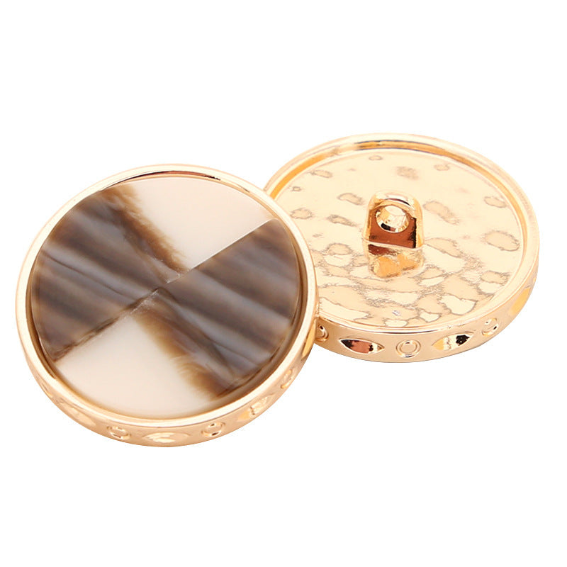 Fan-shaped two-tone resin buttons, dark gray and light beige, metal shank detail