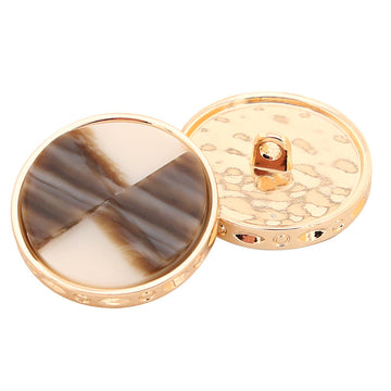 Fan-shaped two-tone resin buttons, dark gray and light beige, metal shank detail