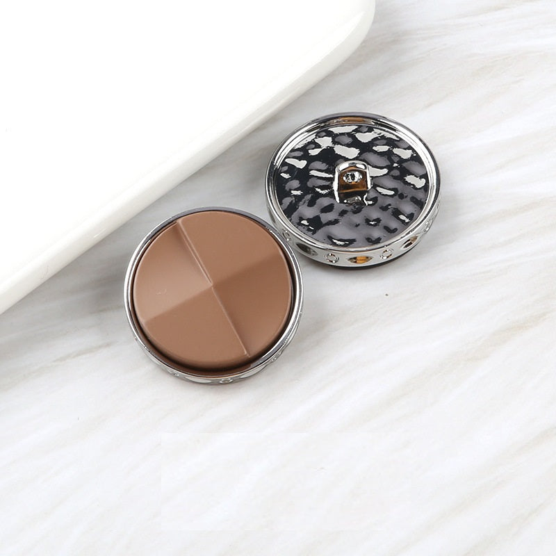 Fan-shaped two-tone resin buttons, coffee top with metal shank, 20-pack
