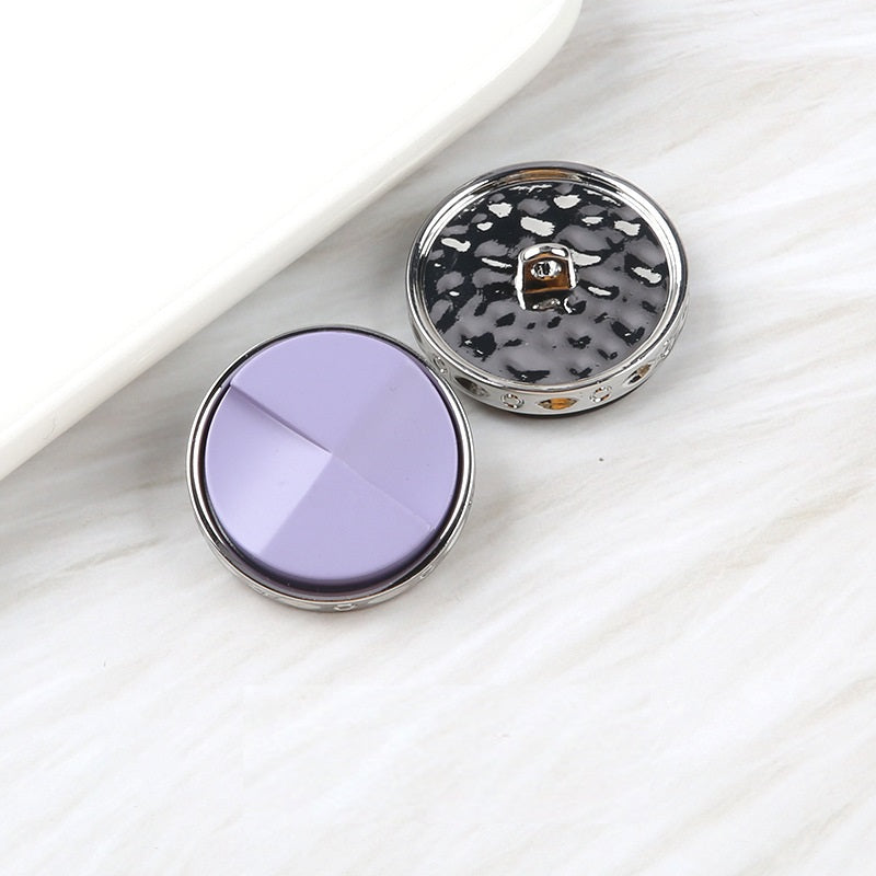 Fan-shaped two-tone resin buttons, purple top with metal shank, 20-pack