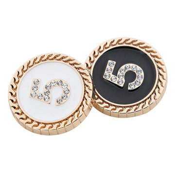 Round metal shank buttons, number 5: gold on white and gold on dark black (2)