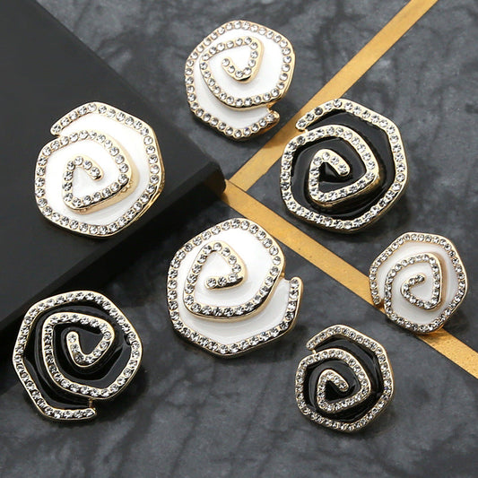 18/23/25mm Irregular Curved Shape Metal Buttons with Rhinestones 10pcs