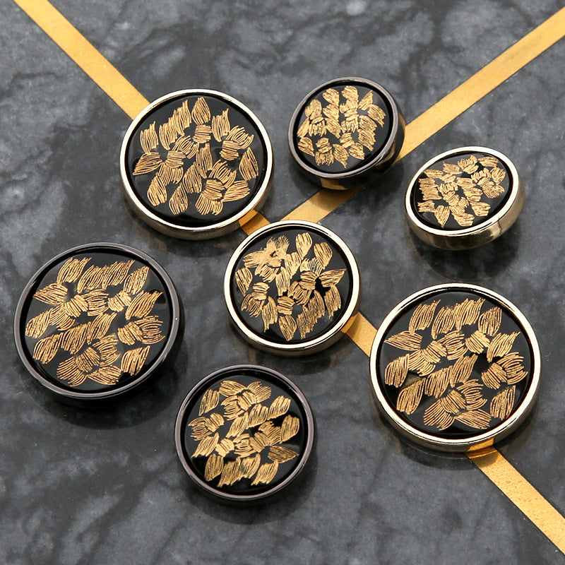 20mm round black gold floral metal resin buttons, several shown