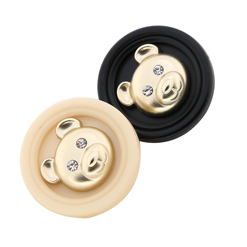 Beige Bärenknöpfe, rund, Metalloptik mit Strassaugen, 17/23/25 mm, 15er-Pack