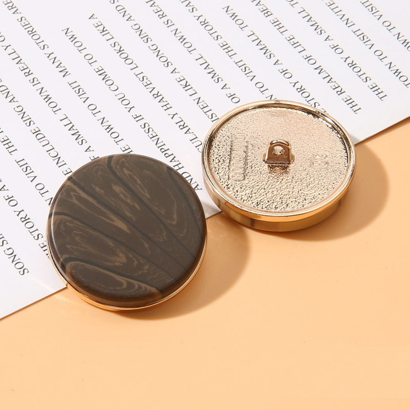Round resin metal shank buttons: dark front and beige back with 4-slot shank