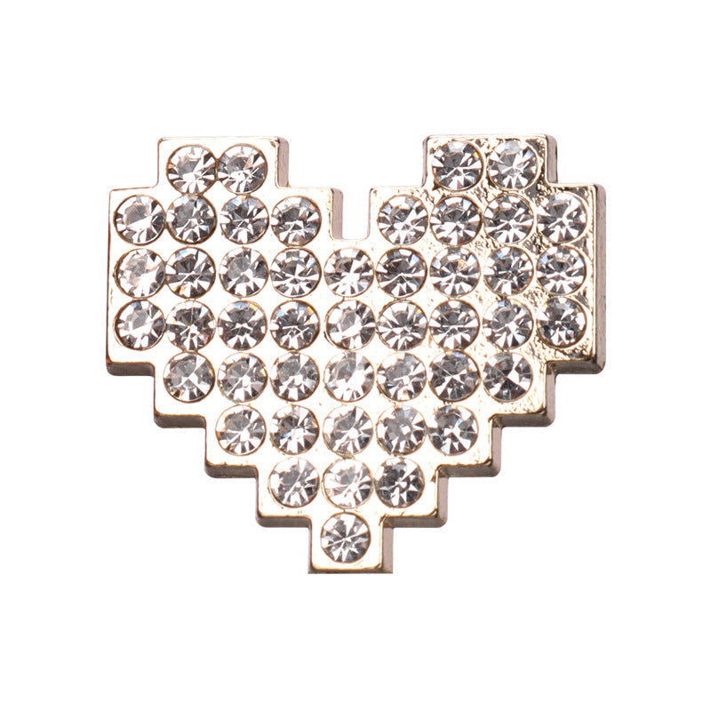 Heart-shaped rhinestone button, clear stones, gold-tone metal frame