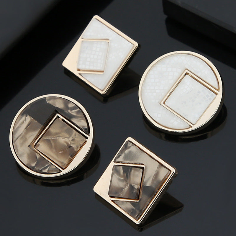 White square inset resin round shank buttons, gold-tone frame, 12-pack