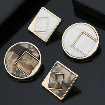 White square inset resin round shank buttons, gold-tone frame, 12-pack