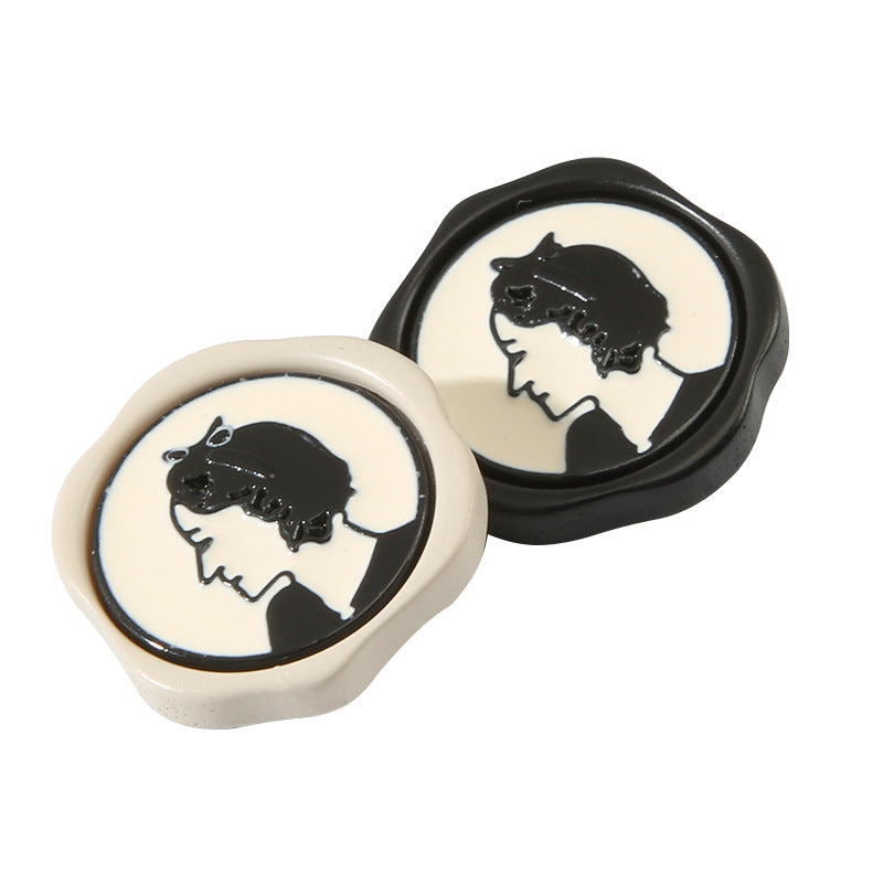 Resin-Metallknöpfe mit Porträtmotiv, schwarzer Rand, Metallöse, 15er-Set