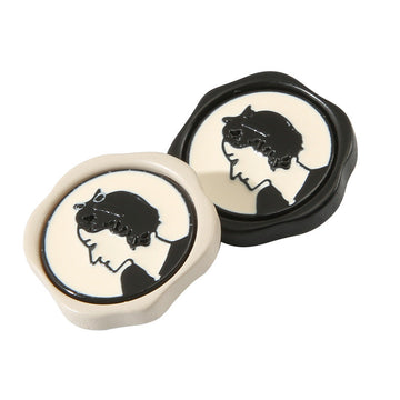Resin-Metallknöpfe mit Porträtmotiv, schwarzer Rand, Metallöse, 15er-Set
