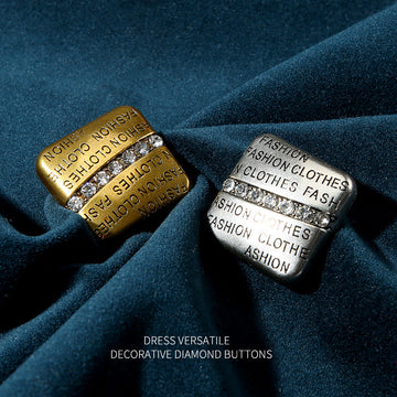 Square rhinestone buttons, gold and silver tones, decorative crystal band across top