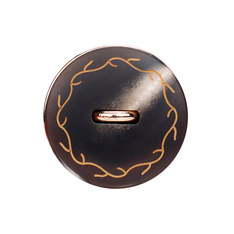 18–25mm round two-tone shank button, dark base with gold outline and metal shank