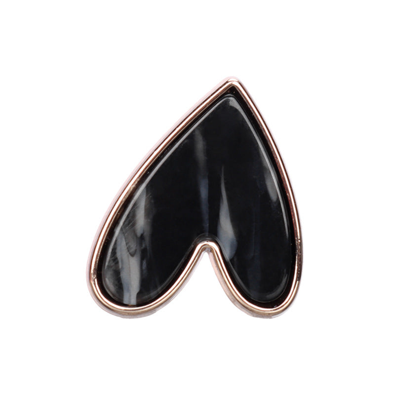 Heart-shaped metal shank button, black front with glossy dark finish