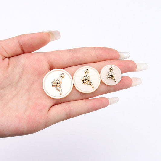18/23/25mm Round Beige Resin Metal Rose Shank Buttons 15 Pack