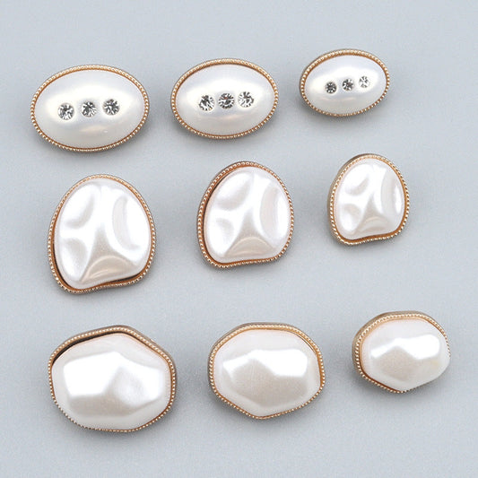 Metal and Pearl Oval Diamond-Inlaid Buttons for Knitwear Coats 6pcs