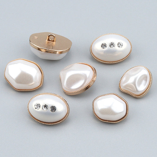 Metal and Pearl Oval Diamond-Inlaid Buttons for Knitwear Coats 6pcs
