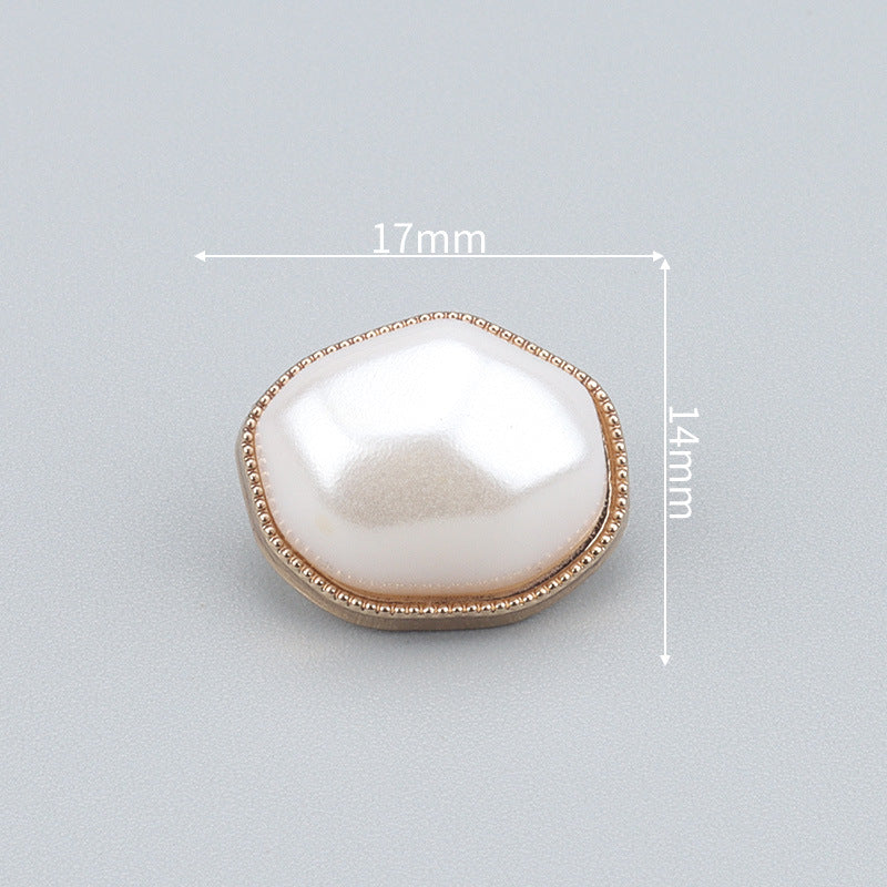17mm oval pearl-look button with gold beaded edge