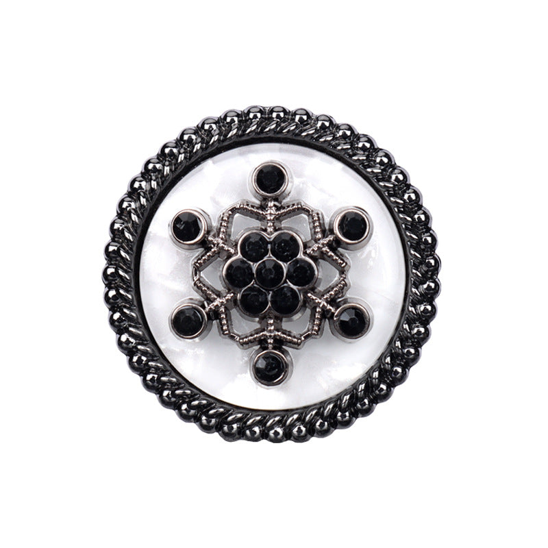 Schwarzfarbener Zierknopf mit rundem Strass-Ornament, Metall-Ansicht, 18/20/23/25mm, 10er